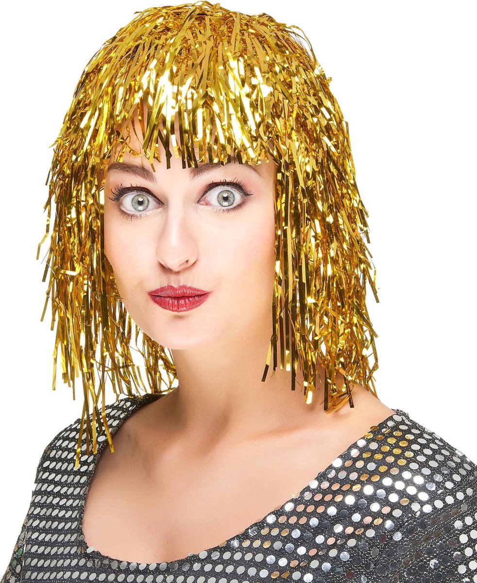 Vegaoo - Goudkleurige glitterpruik voor volwassenen