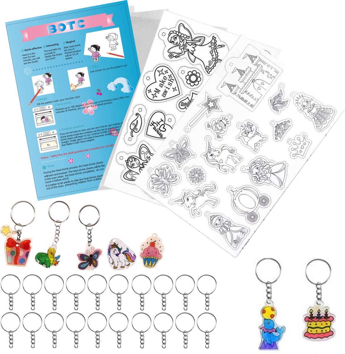 BOTC 25-Delig Krimpie Dinkie Pakket - Krimpfolie Knutselpakketten - Krimpfolie vellen - Knutselen Krimpie Dimpie – Sieraden en sleutelhangers maken