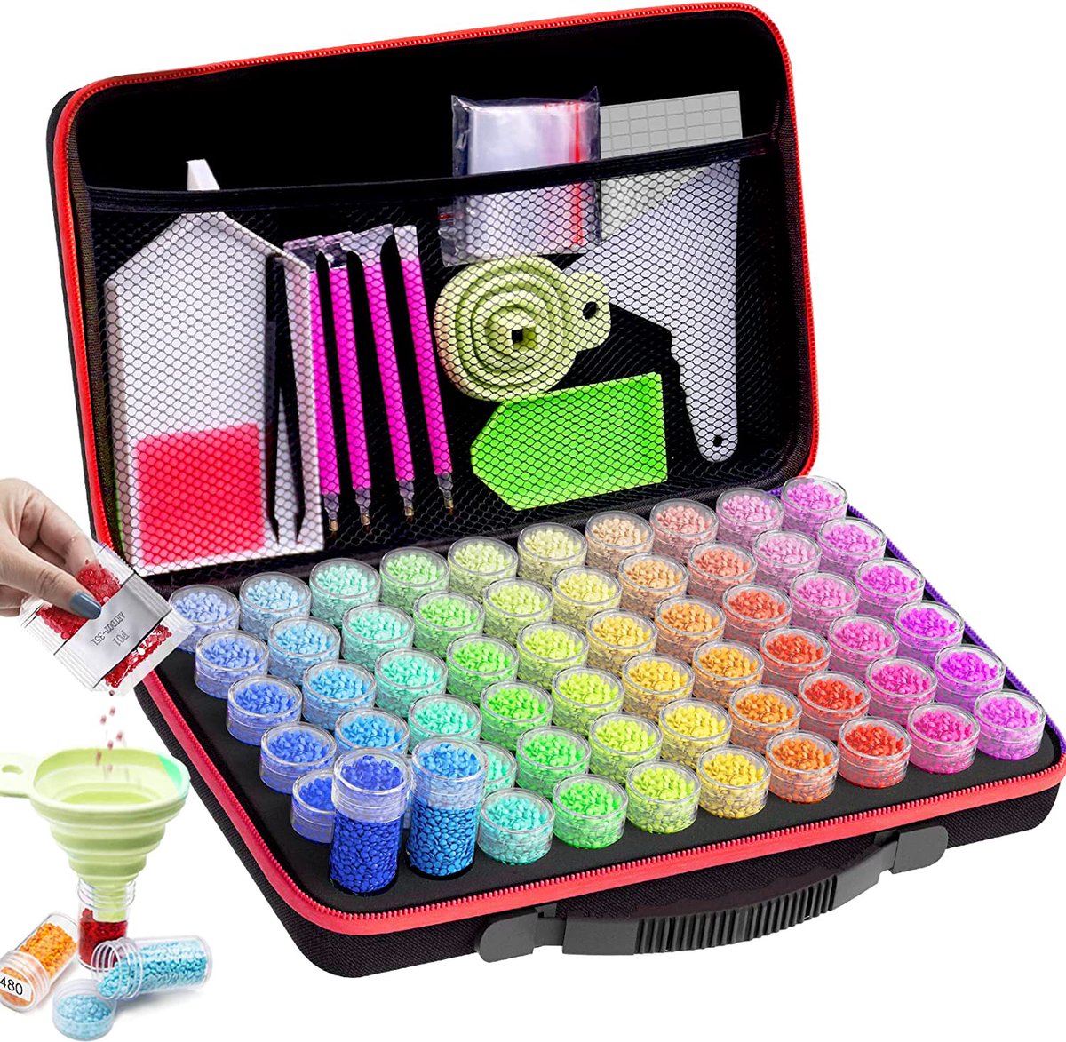 BOTC Diamond Painting Opbergdoos - 60 Potjes - Incl. 21 Toolkit - Sorteerkoffer