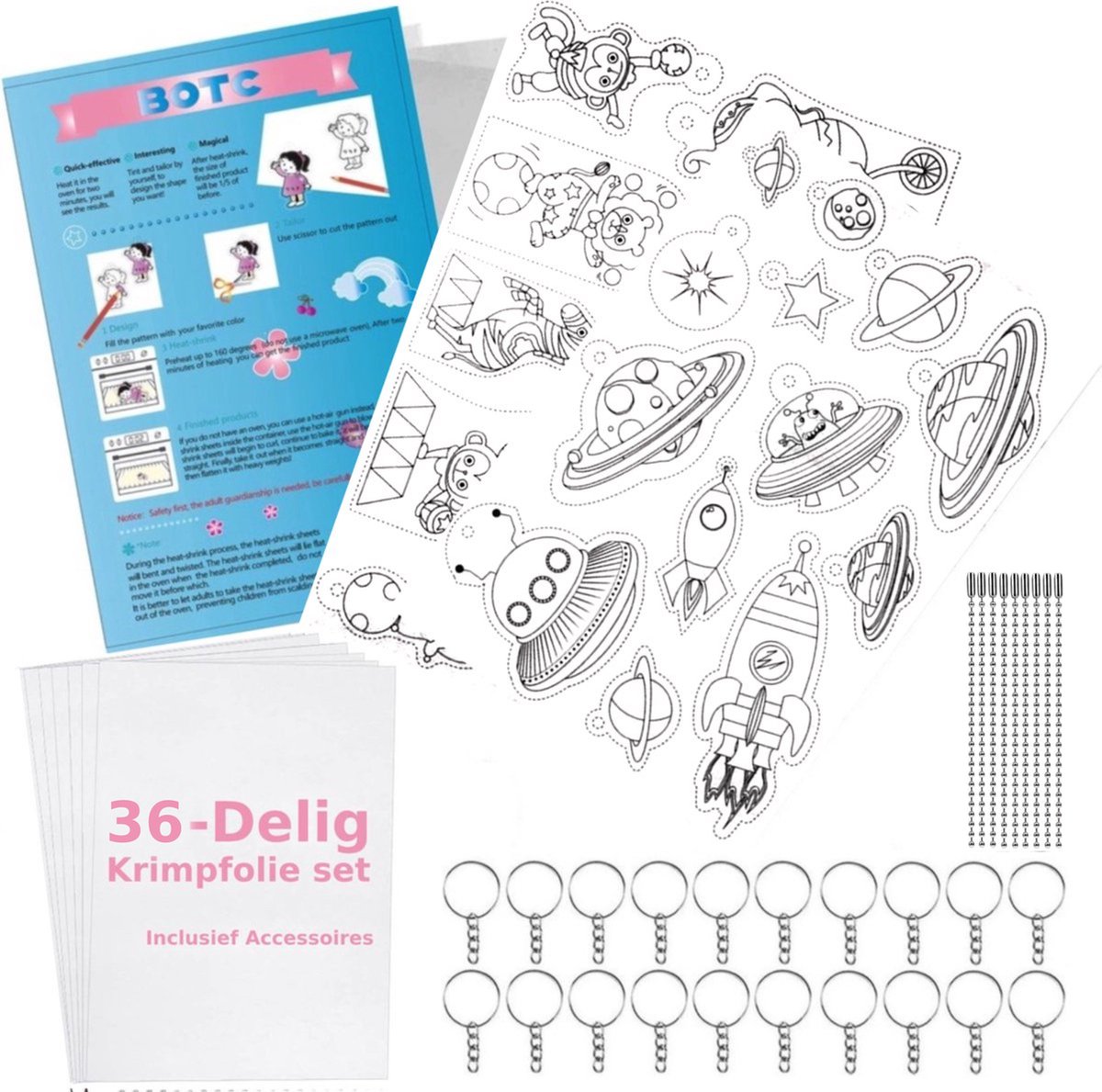 BOTC Krimpfolie set - 36-Delig - Krimpie Dinkie Pakket - Knutselen Krimpie Dimpie - Sieraden en sleutelhangers maken