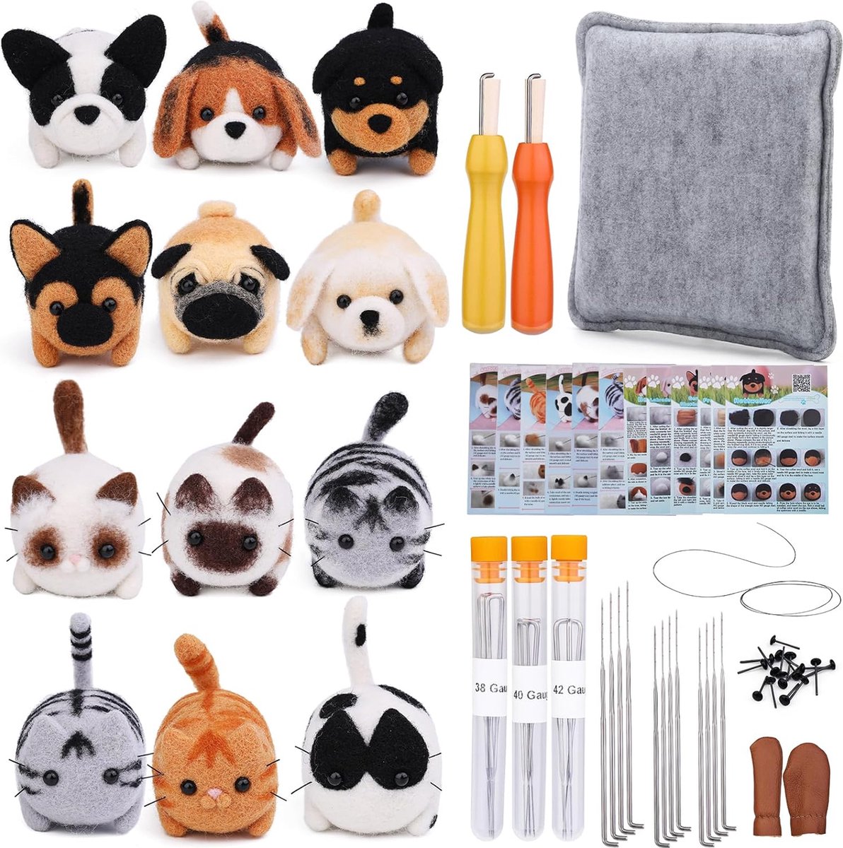BOTC Naaldvilten - 45-Delig Starterset - Incl. Tools - Needle felting - Pakket - Gekaarde wol - Viltnaalden