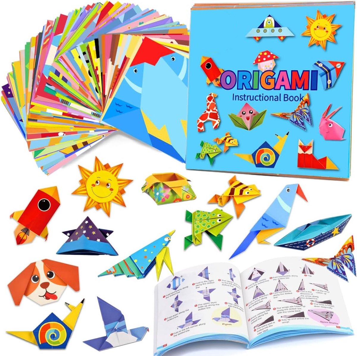 BOTC Origami Papier Set - Met begeleidend boek - Inclusief 54 vellen - 14x15 cm - Kleurrijk