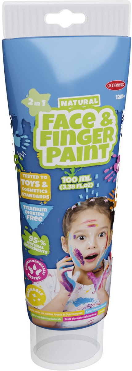 Natural Face & Fingerpaint Tube - Blauw, 100ml