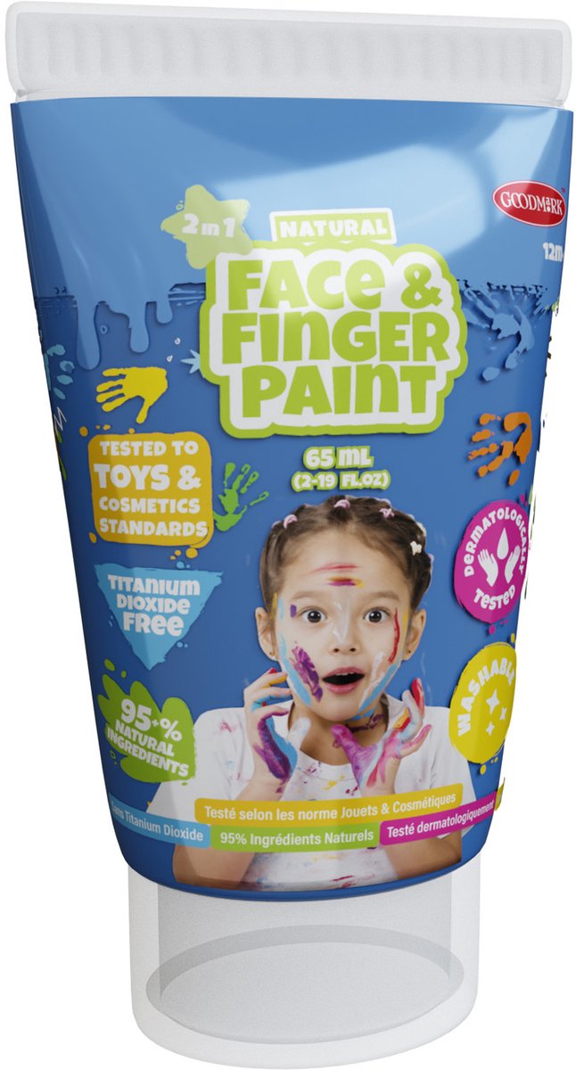 Natural Face & Fingerpaint Tube - Blauw, 65ml