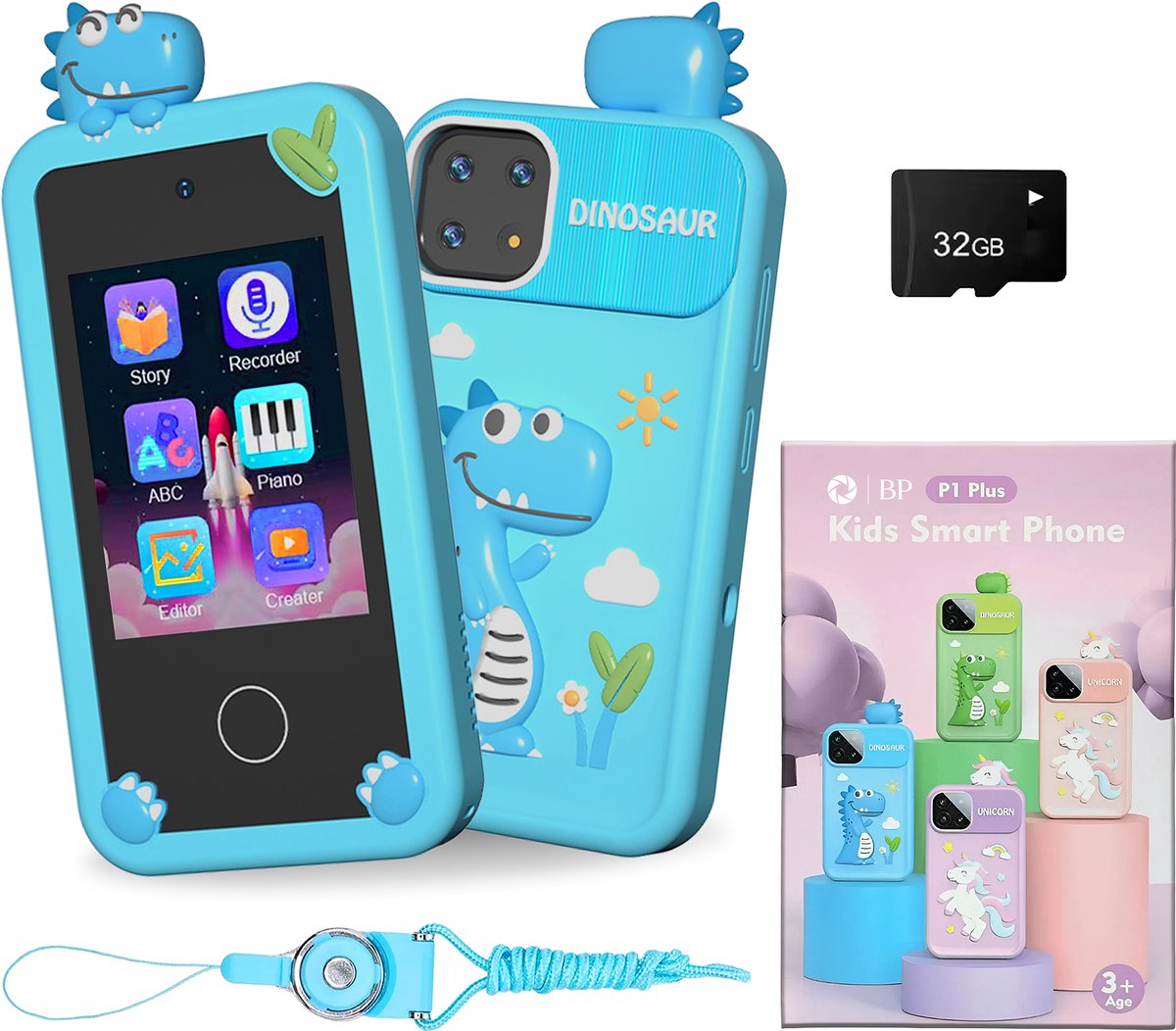  ® Speelgoed Telefoon Blauw - Kindertelefoon - Kindercamera - Educatief Speelgoed 3 Jaar - Kinder Telefoon - Nederlandse Instellingen - 22 Kindvriendelijke Offline Apps - Muziek & Educatieve Spellen - Inclusief 32 GB SD Card