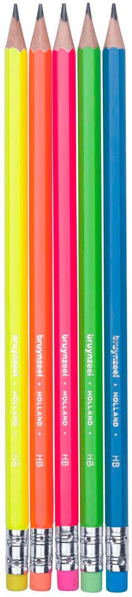 Bruynzeel Grafietpotlodenset Neon, 5 Hb Potloden met Gum