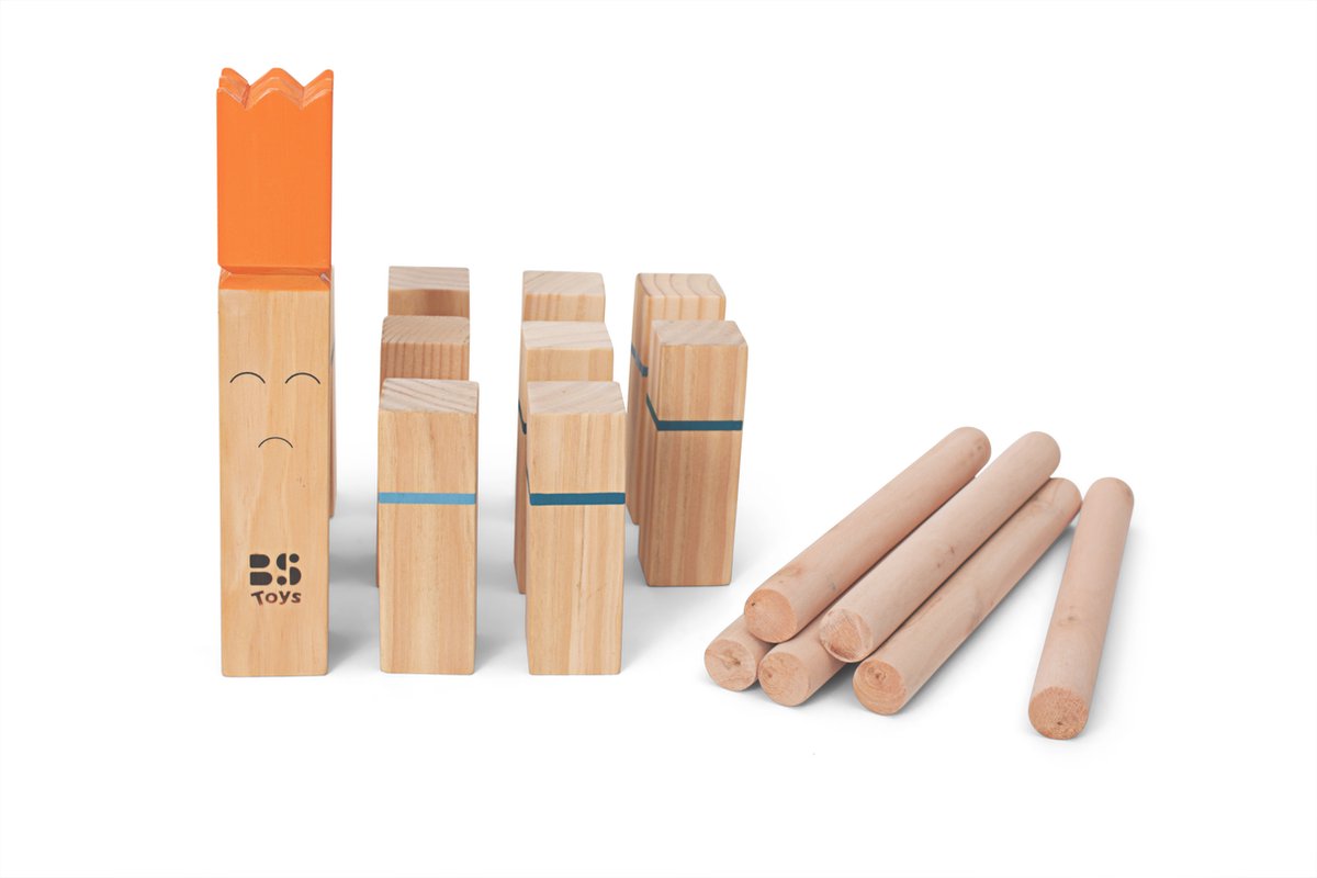 BS Toys Kubb Werpspel - Zweeds Spel - 2 tot 6 Spelers - Geschikt vanaf 8 jaar - Buitenspeelgoed van Vurenhout - Kubb spel original - Kubb familiespel - Kubb spel Volwassenen - Buiten speelgoed - Buitenspel - Buiten Spellen - Tuin Speelgoed