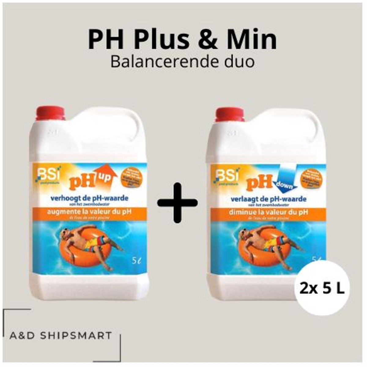 BSI pH Plus + pH Minus 5L - Verhogen pH waarde - Verlagen pH waarde - Zwembad - Onderhoud - Zwembad Onderhoud - Waterkwaliteit