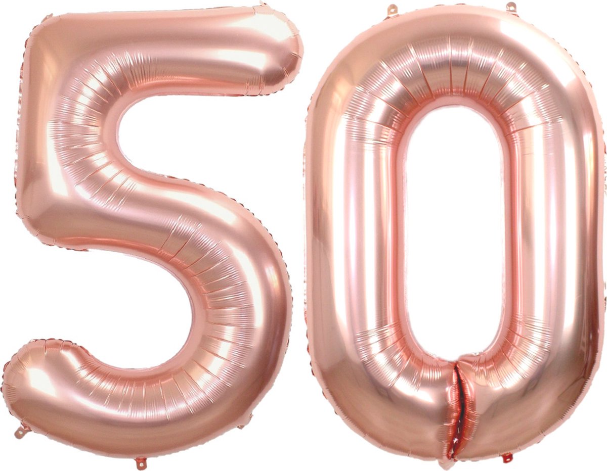 Folie Ballon Cijfer 50 Jaar Rose goud Abraham Verjaardag Versiering Helium Ballonnen Sarah Versiering Met Rietje - 86Cm