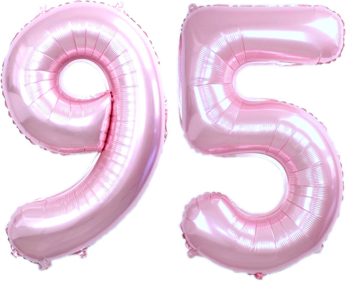 Folie Ballon Cijfer 95 Jaar Roze Verjaardag Versiering Helium Cijfer Ballonnen Feest versiering Met Rietje - 86Cm