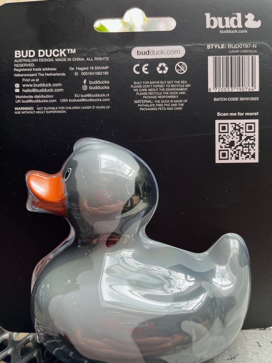 BUD Camo Duck  Badeendje Camouflage van budduck in zwart grijs en wit