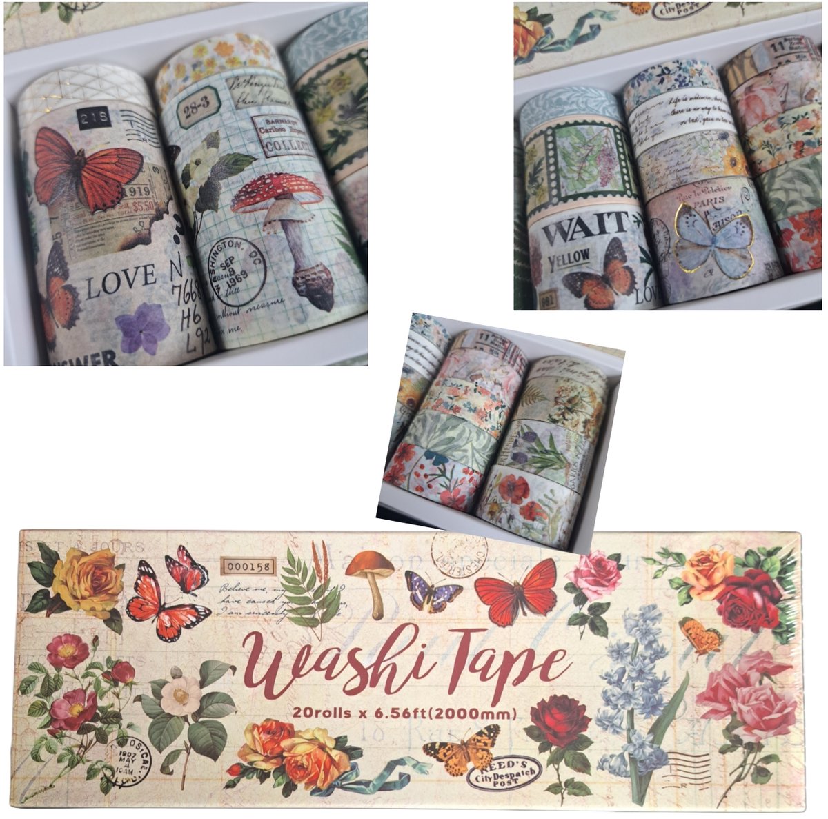   20 Rollen Washitape in een doosje verschillende breedtes Bloemen Planten Dieren
