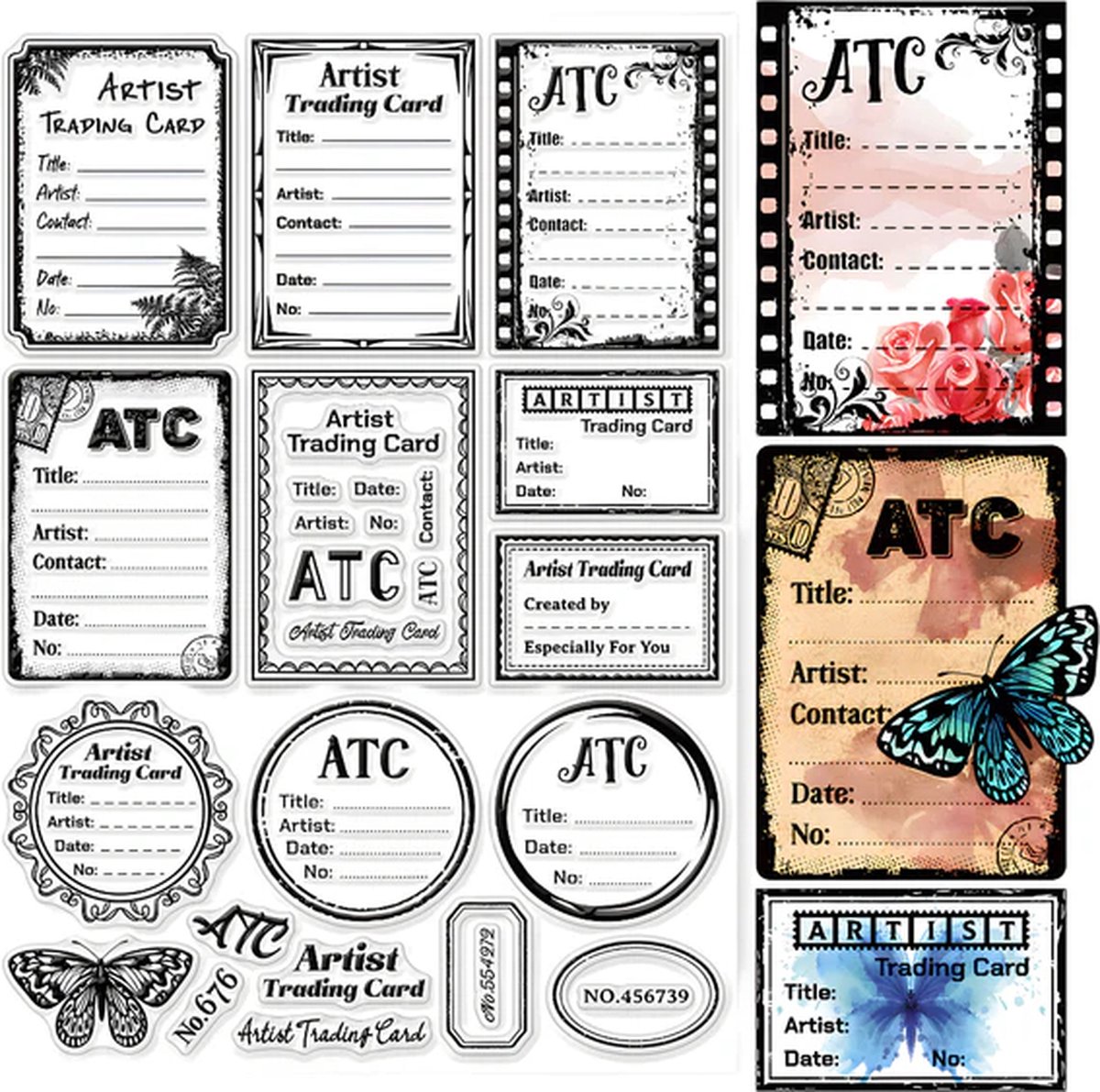 BaBaBa Clear Stamps Clear Stempels ATC Grote Set A4 Formaat