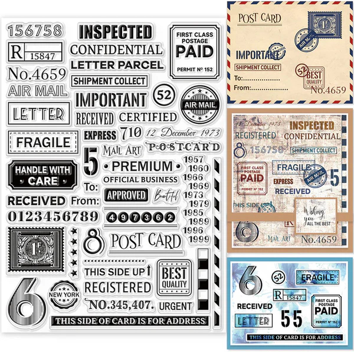 BaBaBa Grote A4 Stempelset Clearstamps Clearstempels voor Kaarten Maken en Scrapbook Tickets Airmail Travel
