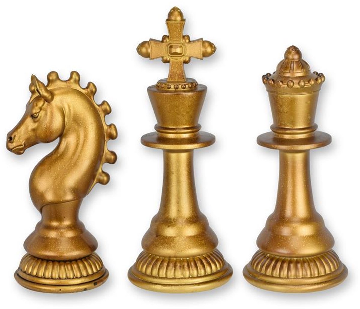 Resin decoratie - set van 3 schaakstukken - oud goud - 30,4 cm hoog