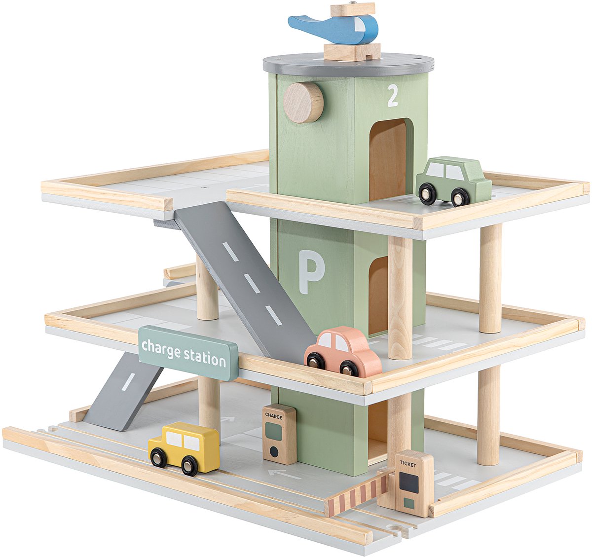  ® Noah – Speelgoedgarage – Autogarage – met Accessoires – Parkeergarage Speelgoed – Parkeergarage – 45x30x37 cm – 7-Delige Set – Autogarage Speelgoed – FSC Hout