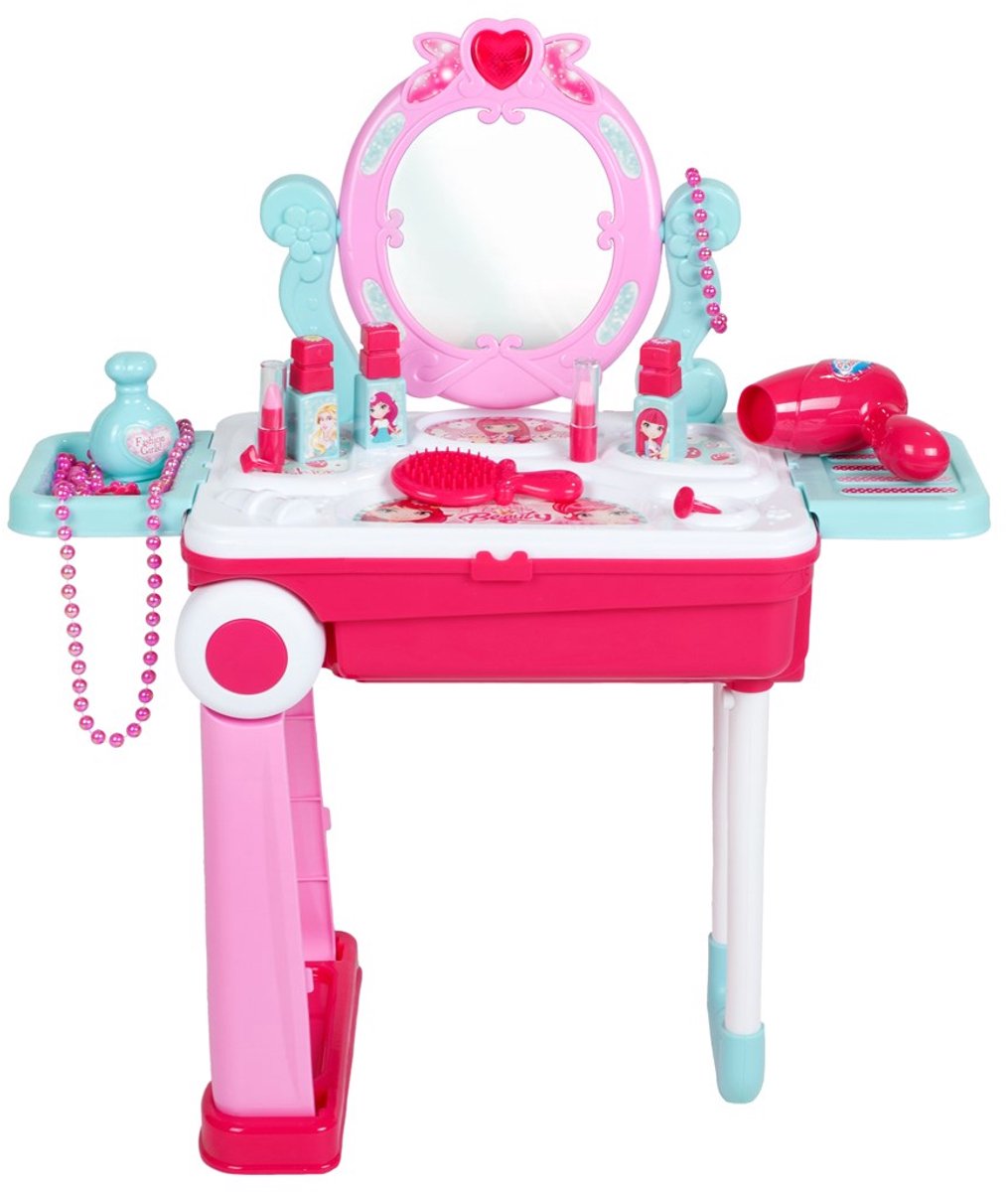 Baby Mix - Kinderkaptafel - Roze met Spiegel - Inclusief Accessoires - Draagbaar - Speelgoed voor Rollenspel - Verkleed- en Beauty Speelgoed - Kinderspeelgoed - Make-up Set - Spelletjes voor Meisjes