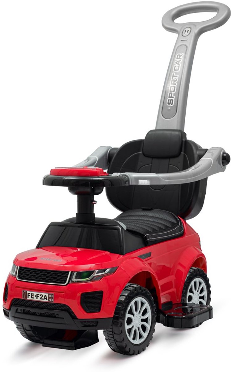   - Kinderloopauto - Rood - Sportieve uitstraling - Stevige kunststof wielen - Met duwstang - Stuurwiel - Veiligheidsarmleuningen - Speelauto - Buitenspeelgoed - Kids Car