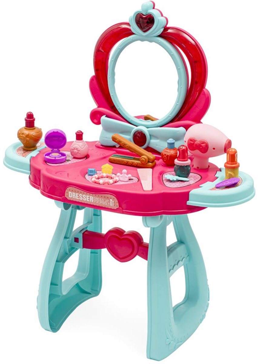 Baby Mix - Kindervanity - Kaptafeltje met spiegel - Opbergmeubel voor meisjes - Speelset met accessoires - Creatief rollenspel - Make-up tafel - Tafel voor kinderen - Kleurig speelgoed