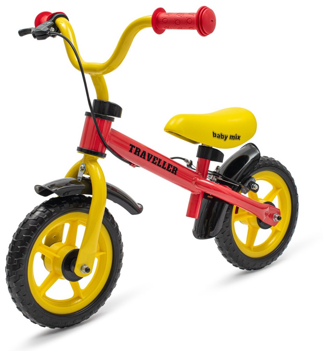 Baby Mix - Loopfiets - Rood met Geel - Comfortabel Zadel - Antislip Handvatten - Geschikt voor Peuters - Kinderfiets - Balance Bike - Loopfiets zonder Pedalen - Peuterfiets - Buitenspeelgoed