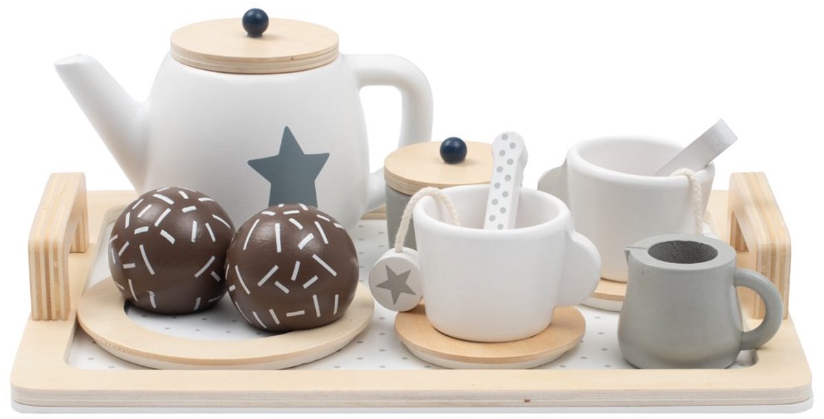 Baby Mix - Montessori - Houten speelservies - Theeset met kopjes - Kleurige accessoires - Educatief rollenspel - Speelgoed voor kinderen - Theepot - Suikerpot - Houten speelgoed - Pretset