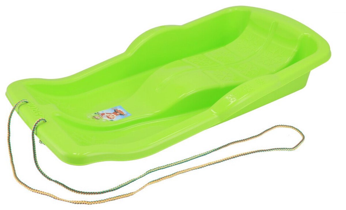   - Plastic Bobs - Felgroene Slede - Gestroomlijnde Vorm - Duurzaam Materiaal - Trekkoord - Sneeuwspeelgoed - Tuinactiviteit - Kinderslede - Winterspeelgoed - Speelgoed voor buiten