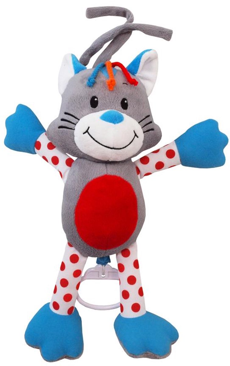 Baby Mix - Pluche Speelgoeddier - Kat - Muziekdoosje - Vrolijke Kleuren - Schattig Ontwerp - Knuffel met Trekkoord - Veilig Speelgoed - Kinderen