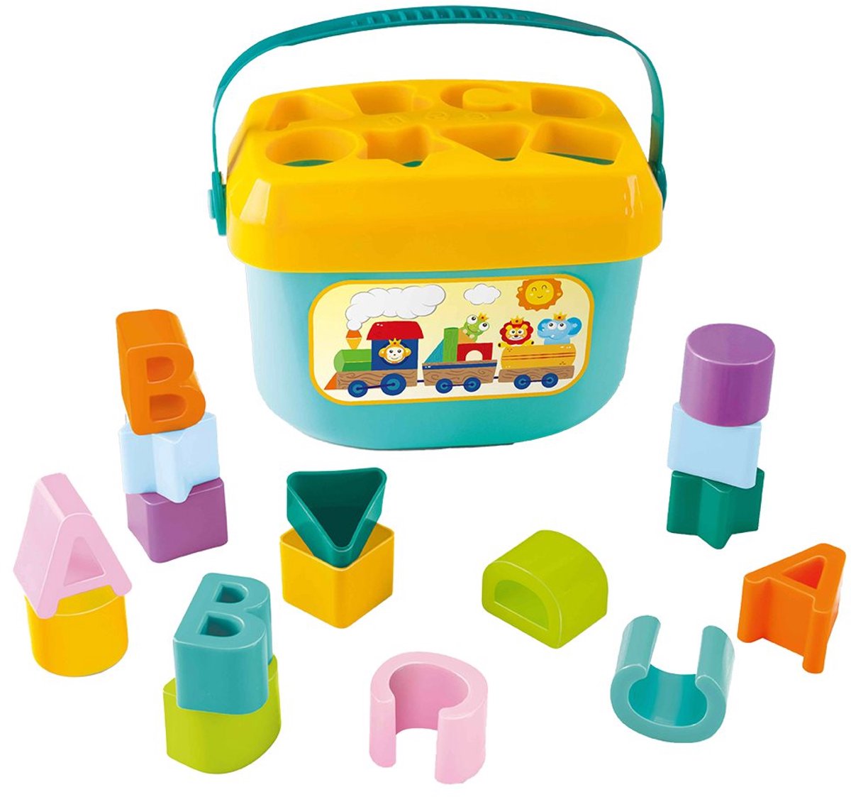 Baby Mix - Puzzel Emmer - Vormsorterende Bak - Kleurrijke Vormen - Educatief Speelgoed - Motorische Vaardigheden - Vormenherkenning - Kleurenherkenning - Puzzel Speelgoed - Train met Dieren