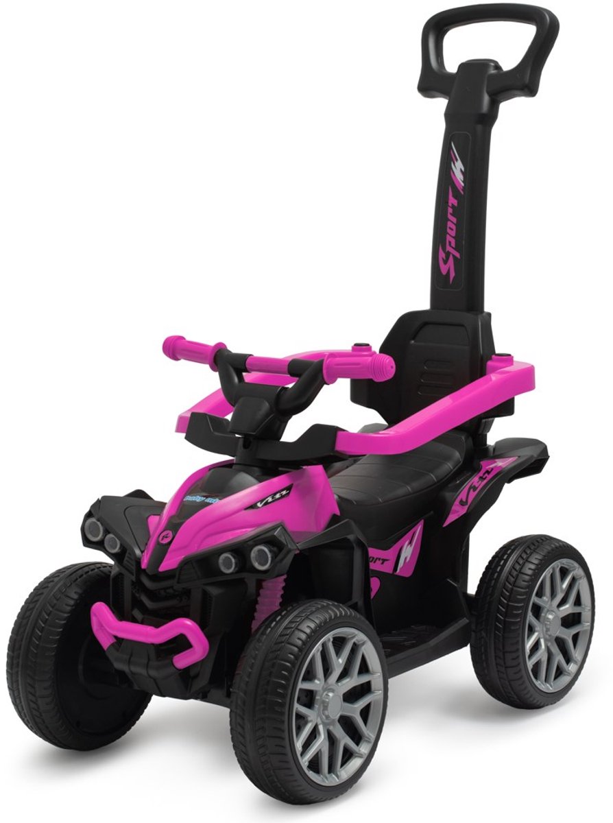   - Quad Kids - Kinderquad - Miniatuurloopauto - Zwart met roze accenten - Stevige wielen - Sportief ontwerp -   - Kinderspeelgoed - Duwauto - Buitenspeelgoed - Speelgoed voor buiten