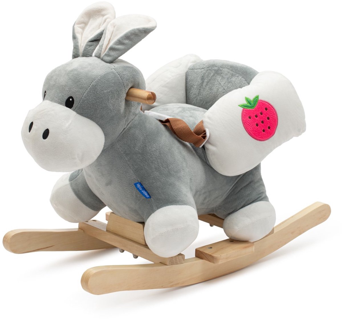Baby Mix - Schommelpaard - Pluchen ezel - Zacht en vriendelijk - Houten handvatten - Schommelspeelgoed - Kinder speelgoed - Schommelstoel - Rocking toy - Muzikaal schommelpaard