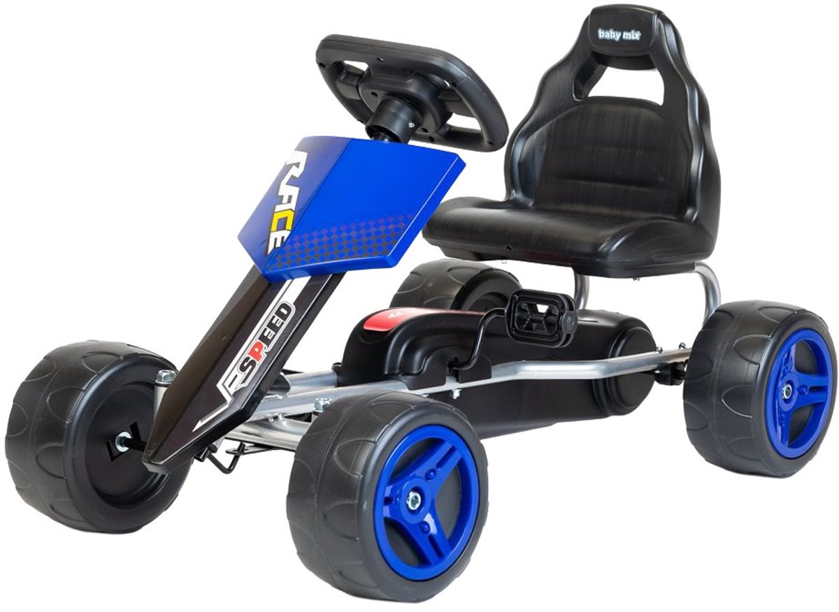   -   - Sportief ontwerp - Ergonimische lederen stoel - Robuuste wielen met blauw velgen - Go-kart - Ride-on - Kinderskelter - Buiten speelgoed - Racespel - Veilig speelgoed