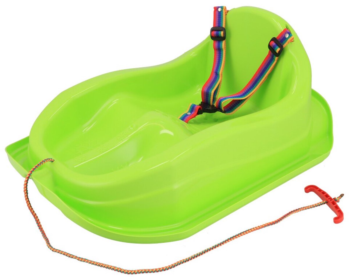 Baby Mix - Sled - Felgroen - Rugleuning - Veiligheidsgordel - Kinderslee - Plastic slee - Trekkoord - Zitje - Ondersteuning