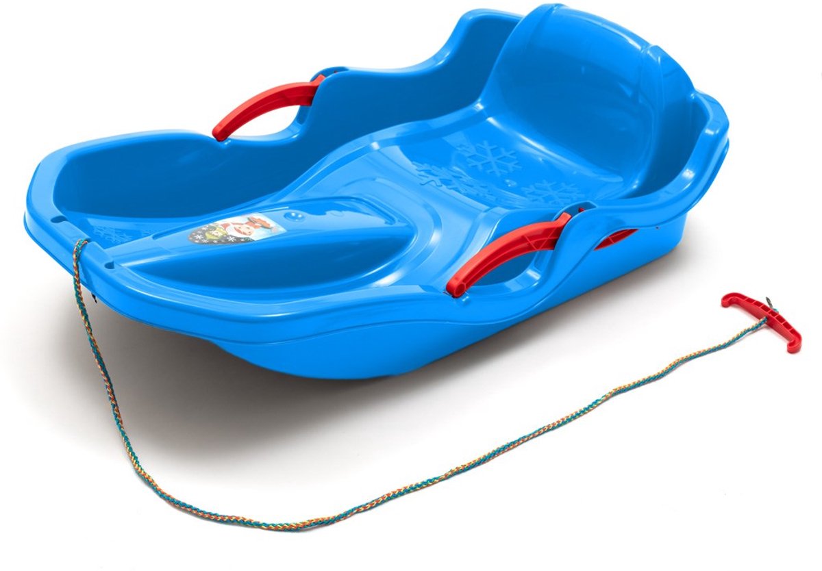 Baby Mix - Slee - Kunststof bobslee met rugleuning en remmen blauw - sneeuwslee - bobslee met trekkoord - wintersport - kindervoertuig - buitenspeelgoed