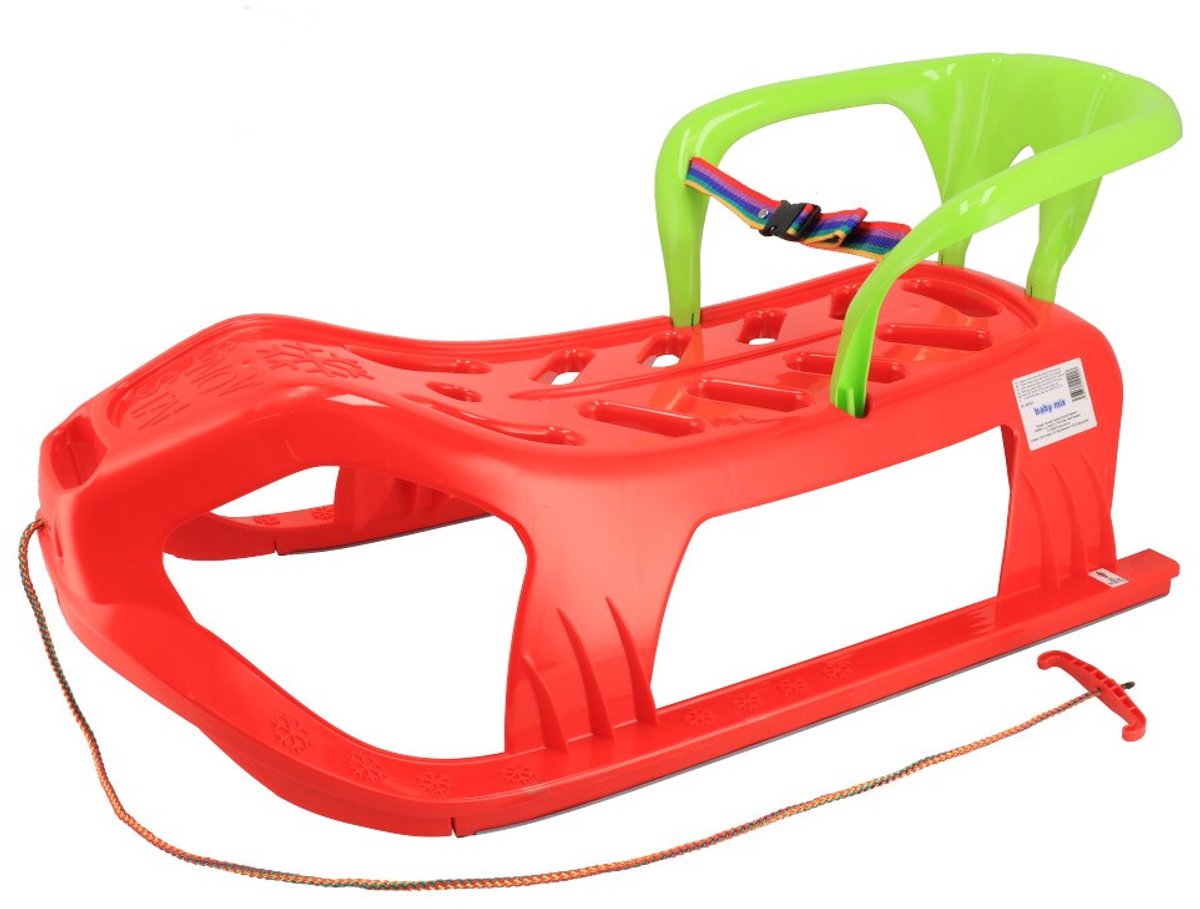   - Sneeuwslee - Felgekleurde plastic slee - Met rugleuning - Veiligheidsriem en handgrepen - Geschikt voor kinderen - slee - sneeuwsleetje - sleeën - wintersport - speelgoed