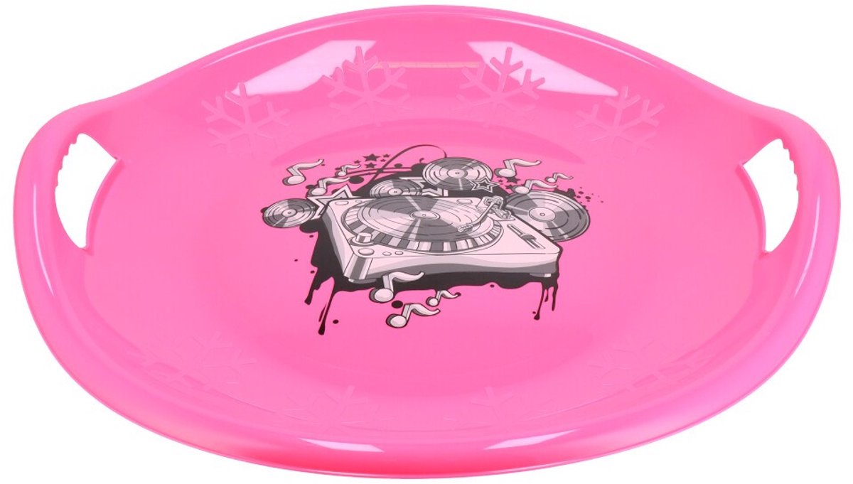 Baby Mix - Sneeuwslee - Felroze - 60 cm - DJ-illustratie met sneeuwvlokken - Glanzend kunststof - Geschikt voor snelheid en plezier - Kinder slee - Plastic slee - Speelgoed voor buiten