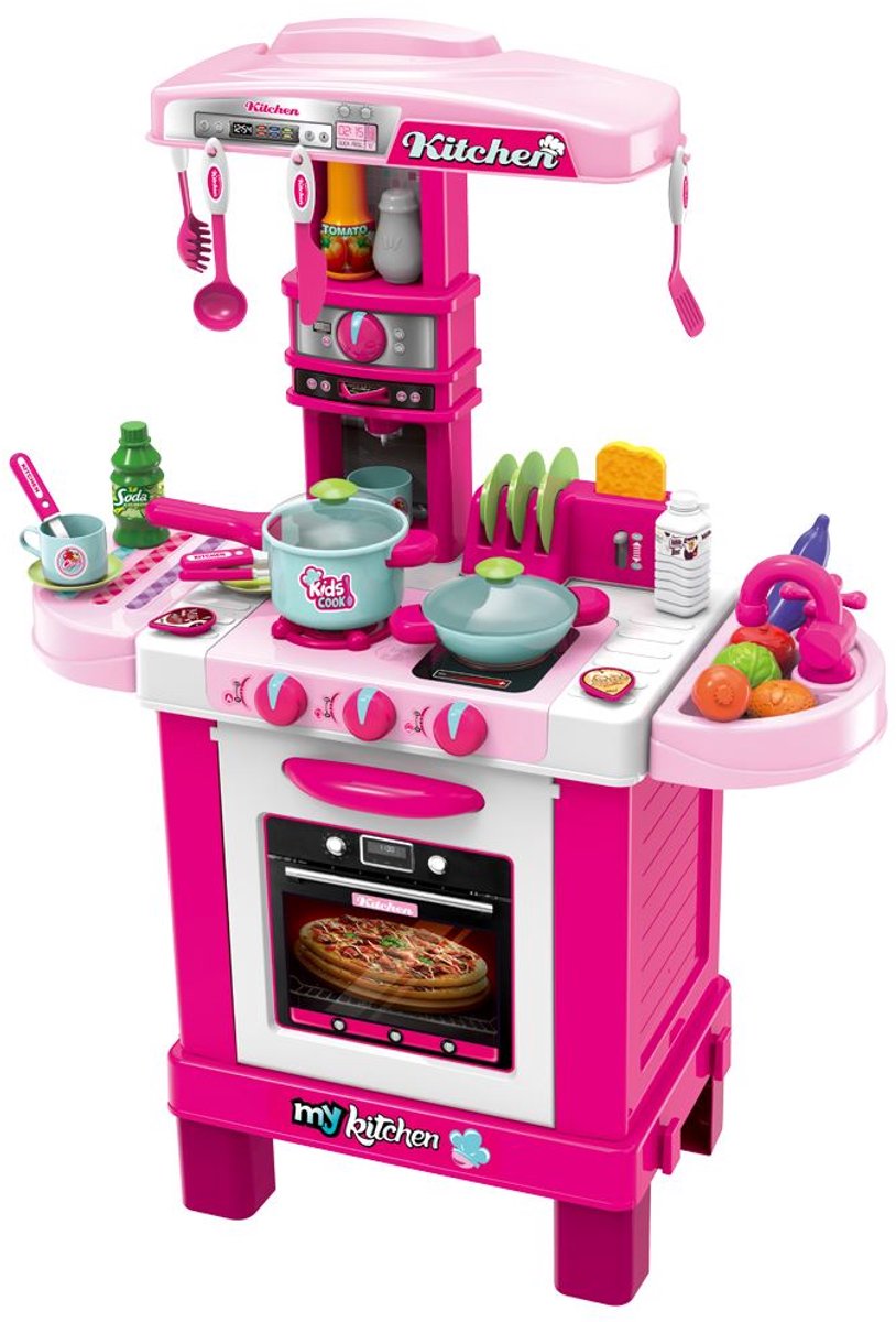 Baby Mix - Speelkeuken - Roze - Compact - Inclusief speelgoedvoedsel - Creatief spel - Kinderkeuken - Speelgoedkeuken - Keukenaccessoires - Koken met fantasie - Keuken voor kinderen