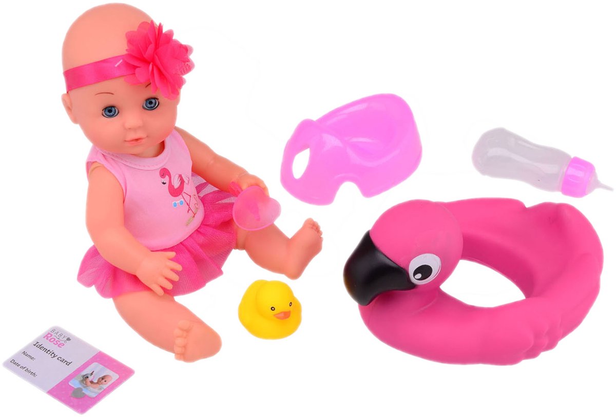 John Toy Baby Rose drink- en plaspop 30cm met dierenzwemband