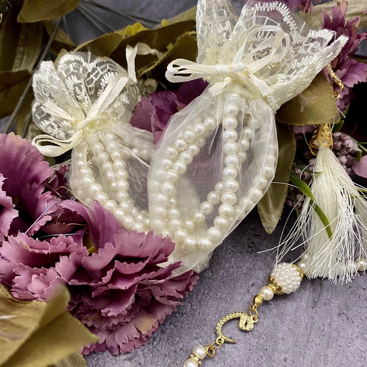 Witte Tasbih 99 parel gebed kraal - 10-delige set -   Eid geschenken islamitische huwelijksgeschenk moslim Tasbeeh gunsten Ramadan decoratie