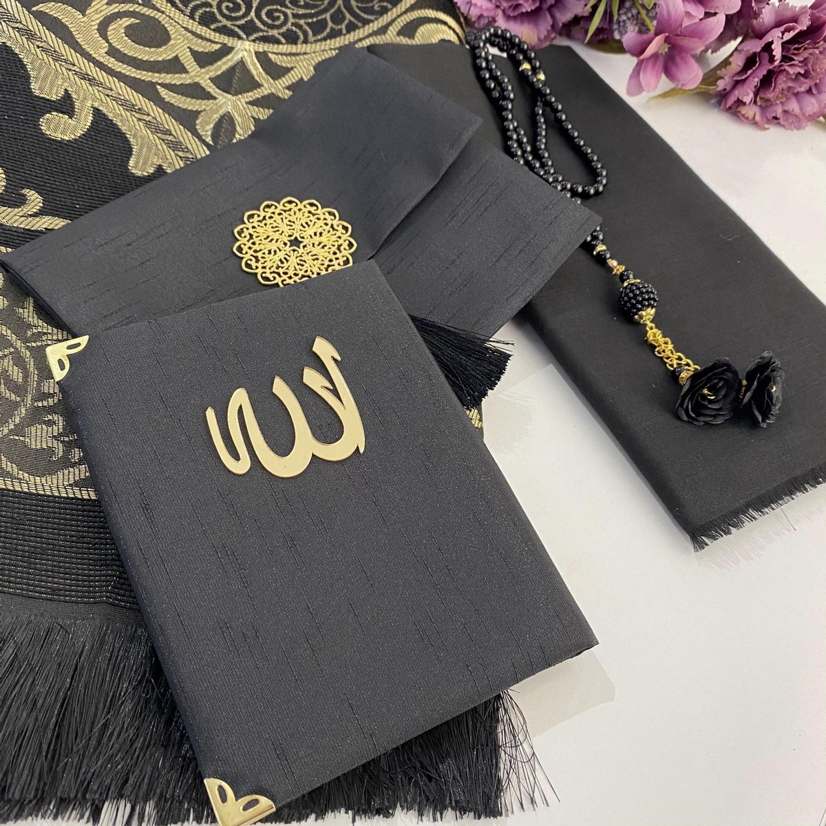 Zwarte Fluwelen Yaseen cadeauset, islamitische cadeauset met Yaseen boek gebedskleed vrouwen sjaal, cadeau voor bruiloft, Eid, verjaardag, moederdag