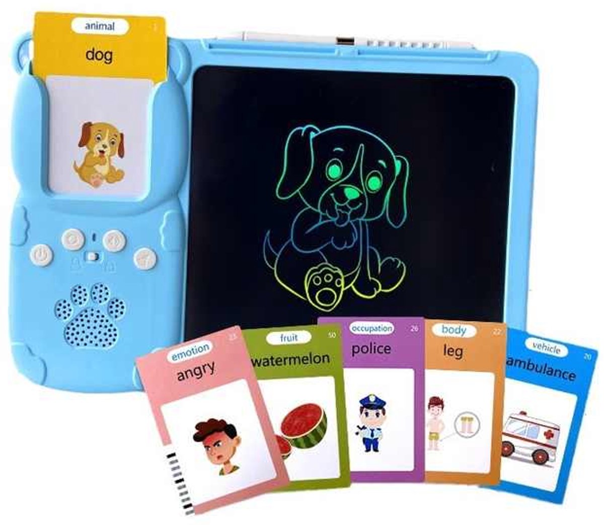 Flash Cards - Educatief Speelgoed - Flash Cards - Praat Kaarten - Montessori Speelgoed - KinderSpeelgoed - Speelgoed - Teken Tablet - Engels Versie - Speelgoed jongen 3 Jaar - Cadeau Jongen 3 Jaar - Cadeau Jongen 4 Jaar - Blauw