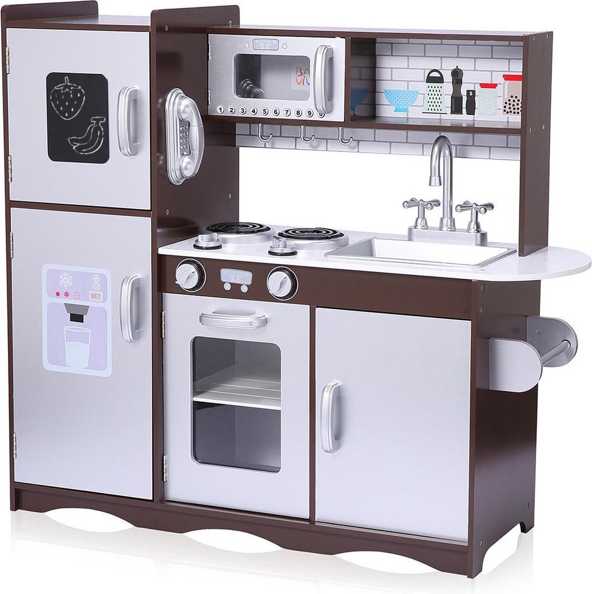  -Toni- kinderkeuken- speelkeuken van hout- met schoolbord - bruin/wit- 91 x 30x 82,5 cm