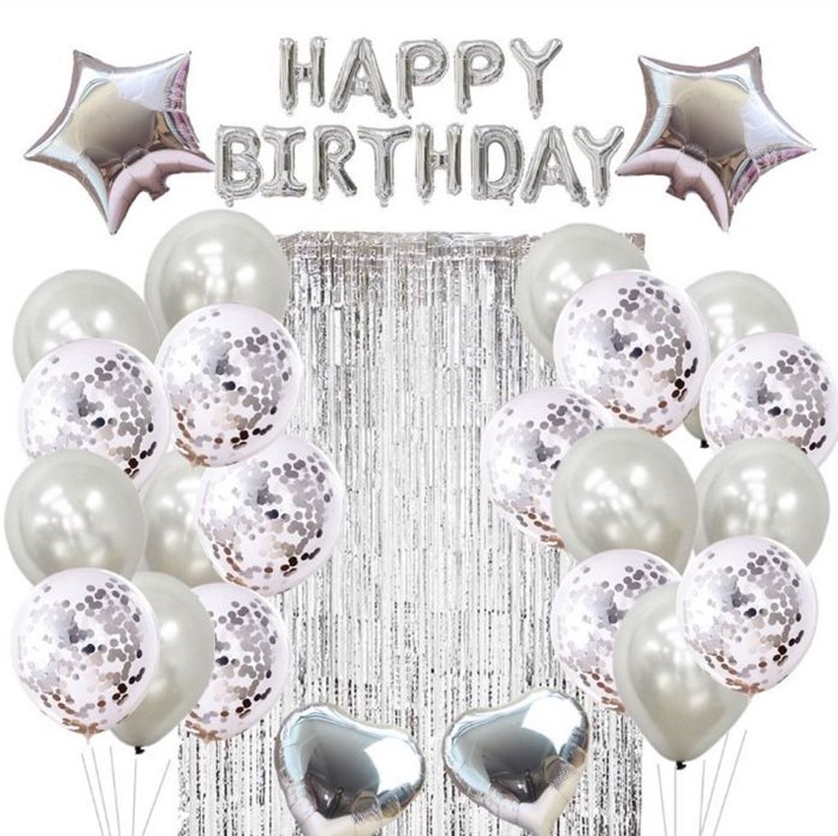 Verjaardag versiering - slingers verjaardag - Happy Birthday Slinger & Ballonnen - Folieballonnen letters - Helium ballonnen - Versiering & decoratie verjaardag - Ballonnen Zilver