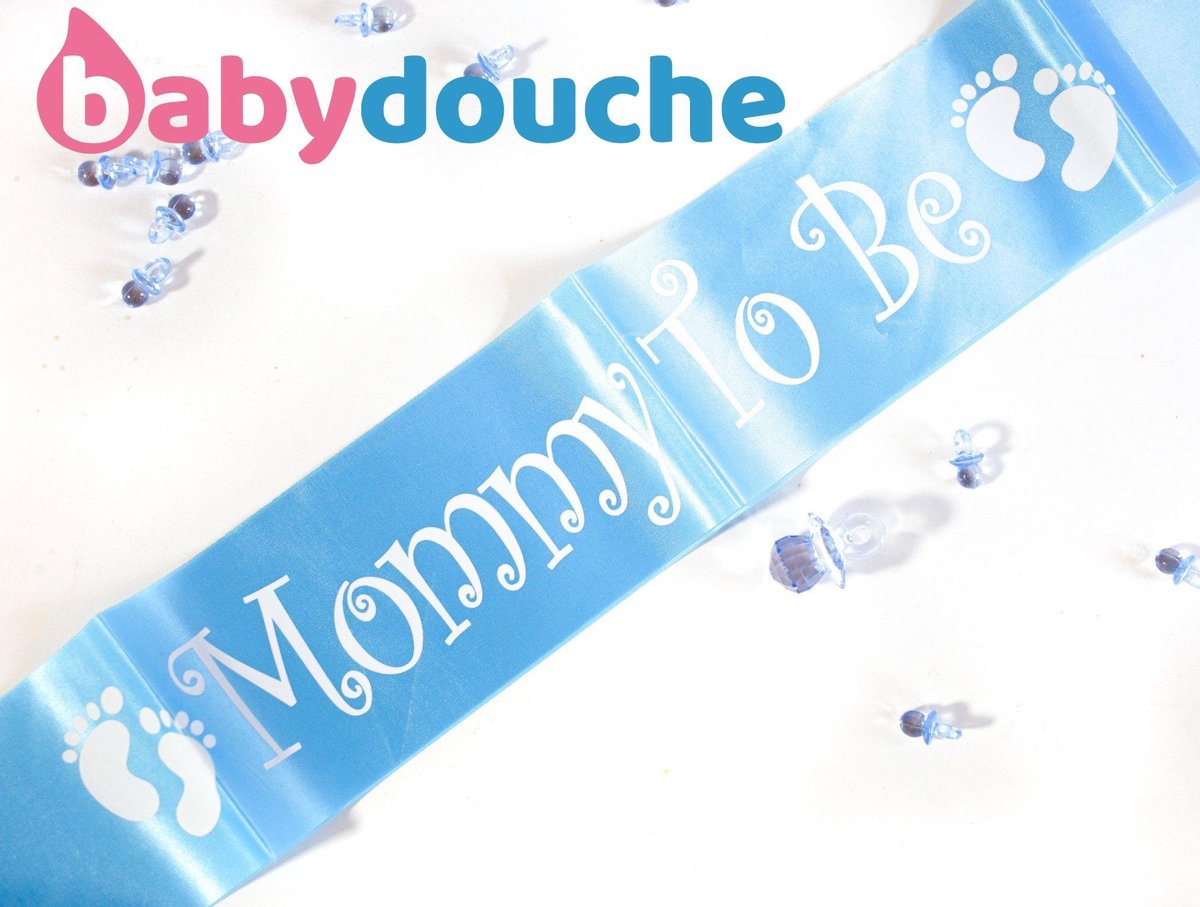 Babydouche Mommy to be babyshower Sjerp - Blauwe sash versiering voor zwangere - Blauw met witte letters - Gender Reveal