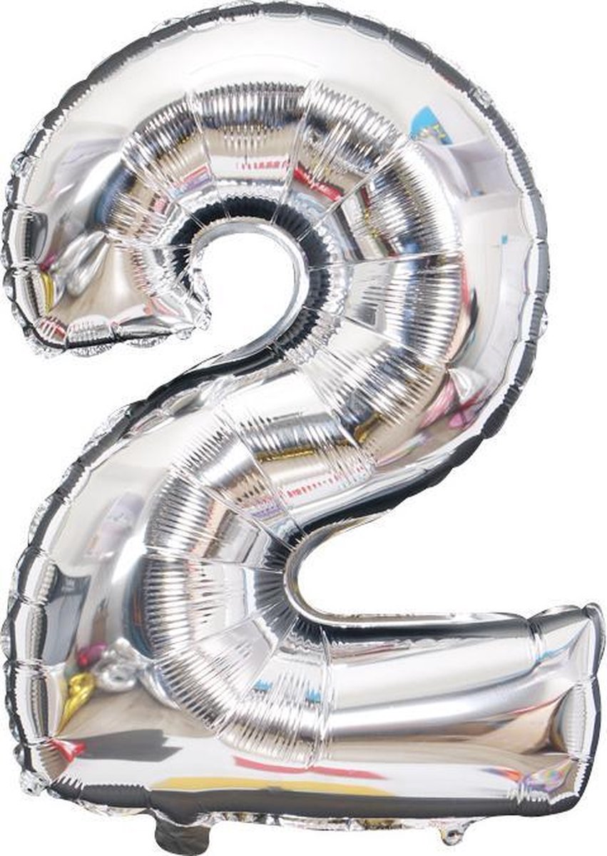 Ballonnen 2 jaar cijfer ballon - zilver folie helium - 100cm - zilveren verjaardag versiering