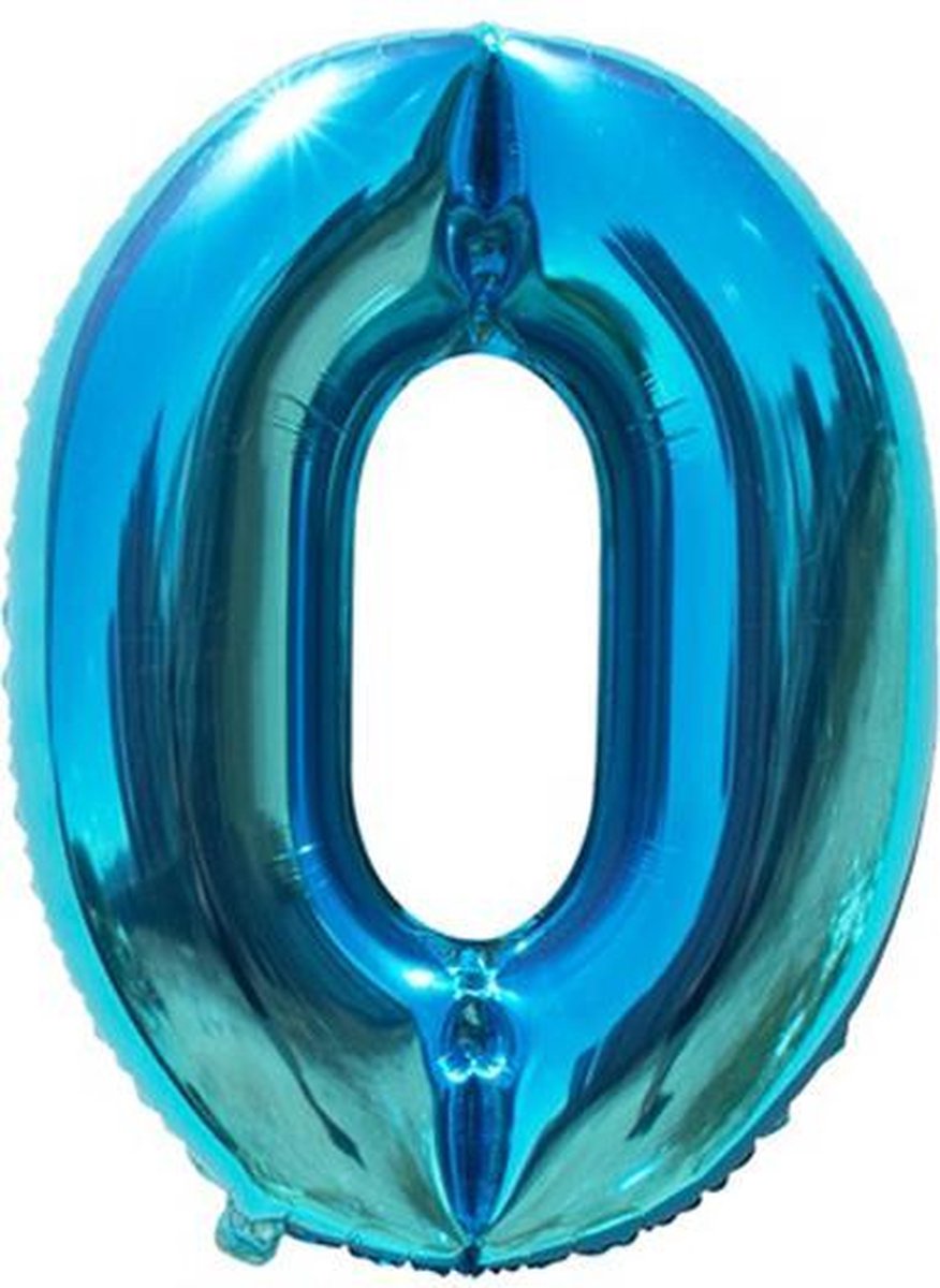 Cijfer ballon 0 jaar - blauw folie helium ballonnen - 100 cm - blauwe 10 - 20 - 30 - 40 - 50 - 60 - 70 - 80 - 90 - 100 verjaardag versiering