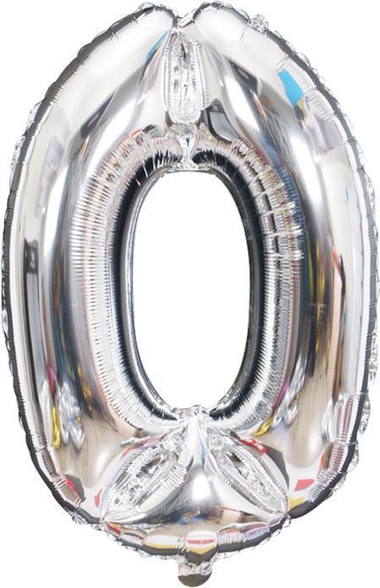 Cijfer ballon 0 jaar - zilver folie helium ballonnen - 100 cm - zilveren 10 - 20 - 30 - 40 - 50 - 60 - 70 - 80 - 90 - 100 verjaardag versiering