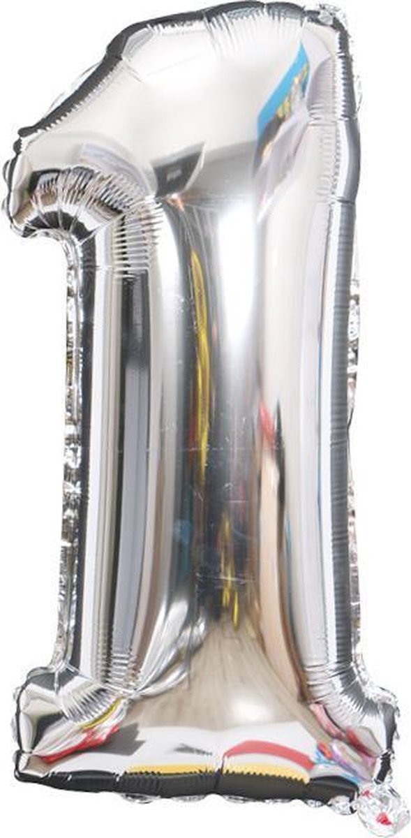 Cijfer ballon 1 jaar - zilver Folie helium ballonnen - 100 cm - zilveren verjaardag versiering