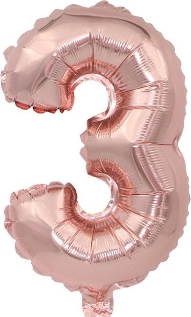 Cijfer ballon 3 jaar - Rose goud folie helium ballonnen - 100 cm - rosé drie verjaardag versiering