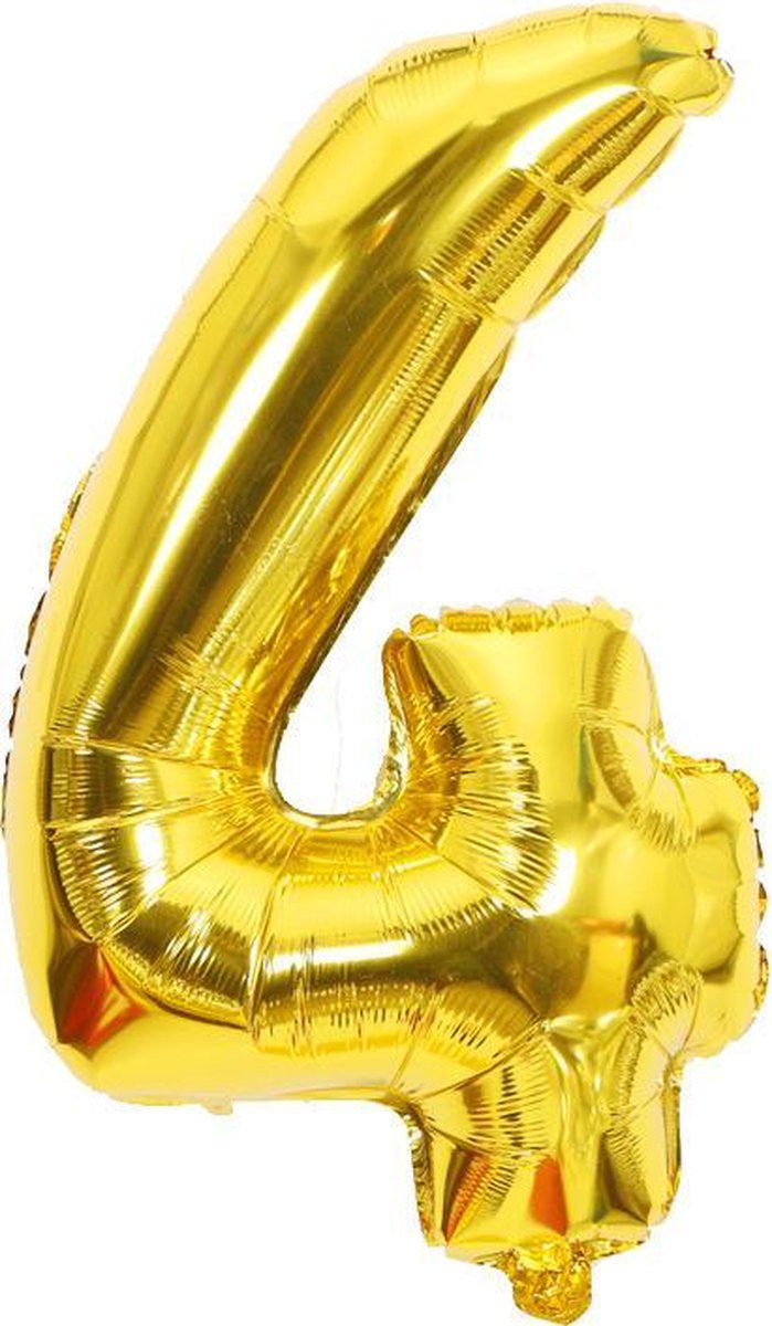 Cijfer ballon 4 jaar - goud folie helium ballonnen - 100 cm - gouden vier verjaardag versiering