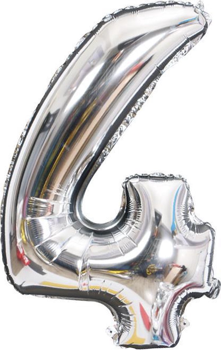 Cijfer ballon 4 jaar - zilver folie helium ballonnen - 100 cm - zilveren vier verjaardag versiering